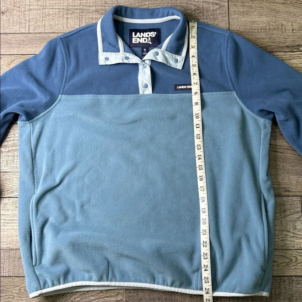 Lands' End Heritage Quarter Snap Two-Tone Blue Fleece Pullover